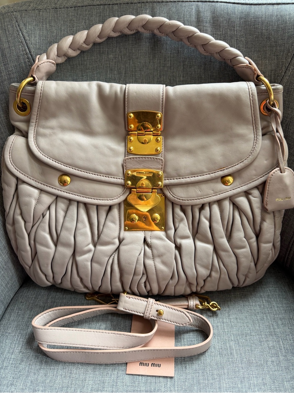 Miu Miu Blush purple Gaufre Leather Shoulder Bag with Gold Hardware